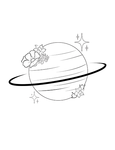 a tattoo design that features saturn and the birth flowers of my family members